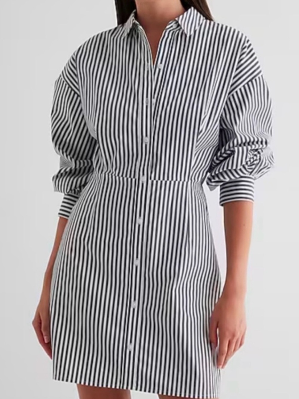 Express Poplin Striped Shirt Dress - Black & White